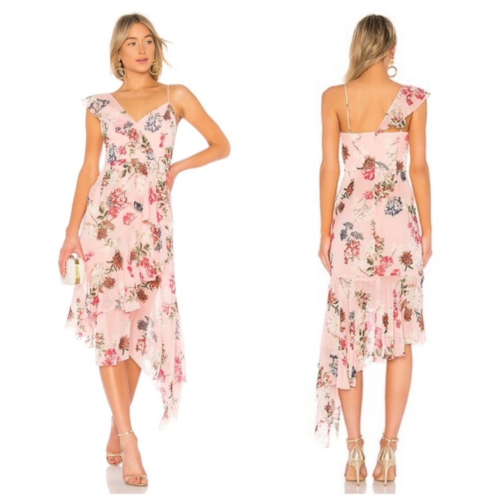 Nicholas One Shoulder Asymmetrical Floral Frill Dress Lilac Small NWT